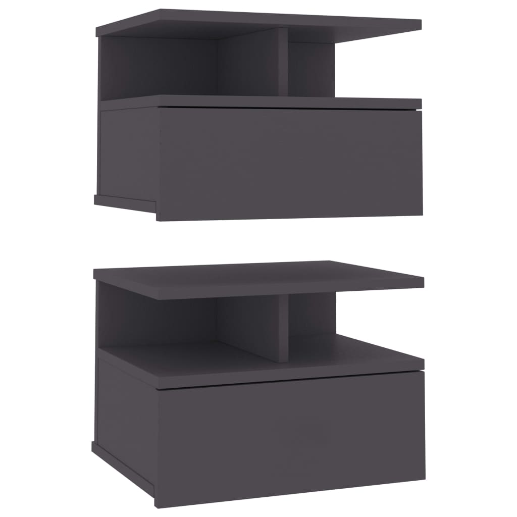 Tables de chevet suspendues, lot de 2, gris, 40 x 31 x 27 cm, matériau à base de bois