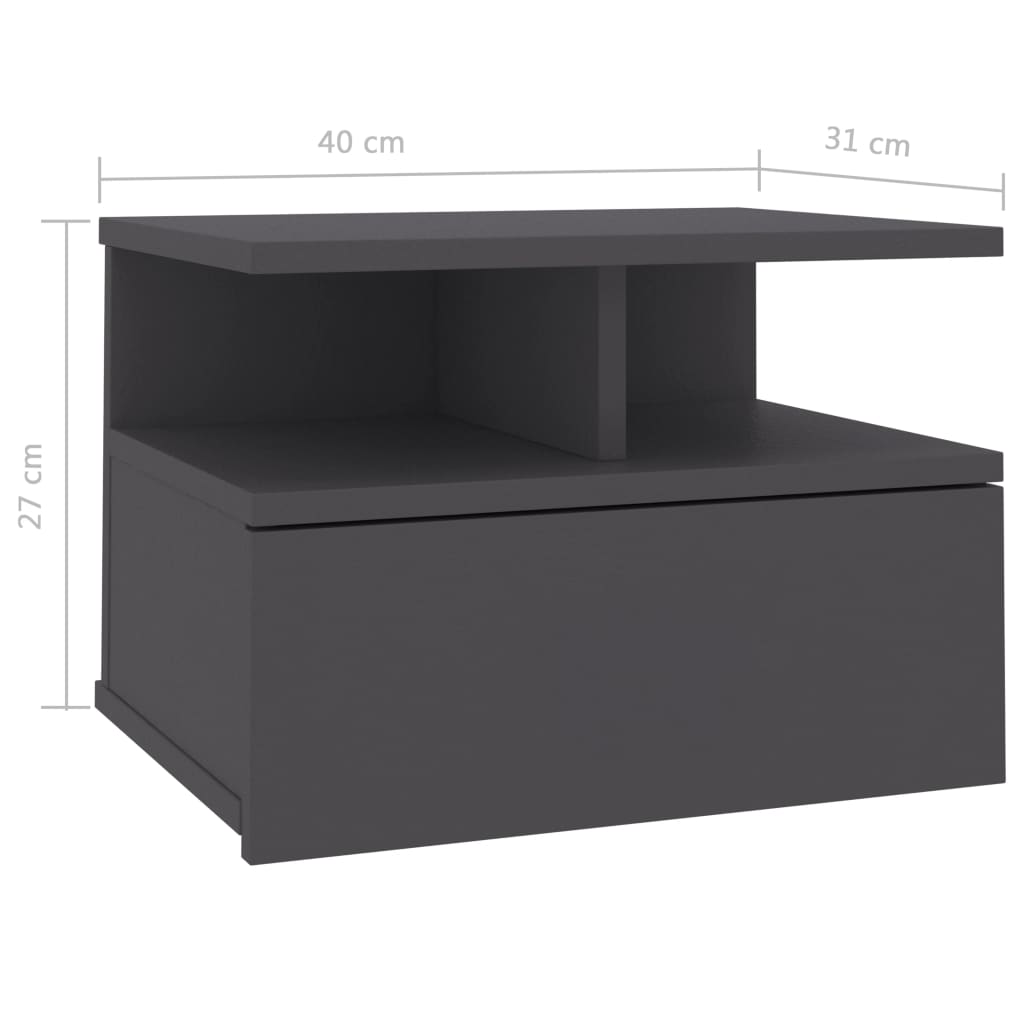 Tables de chevet suspendues, lot de 2, gris, 40 x 31 x 27 cm, matériau à base de bois