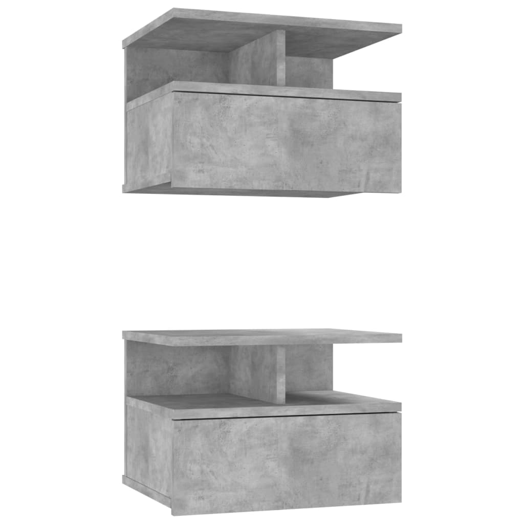 Tables de chevet suspendues 2 pcs. béton gris 40x31x27cm matériau bois