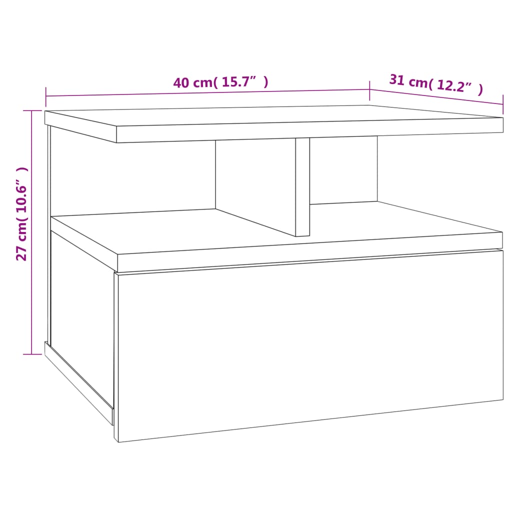 Tables de chevet suspendues 2 pcs. béton gris 40x31x27cm matériau bois