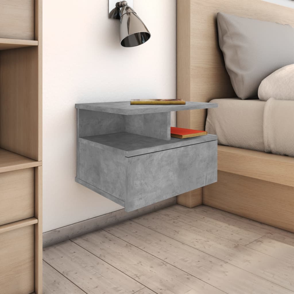 Tables de chevet suspendues 2 pcs. béton gris 40x31x27cm matériau bois