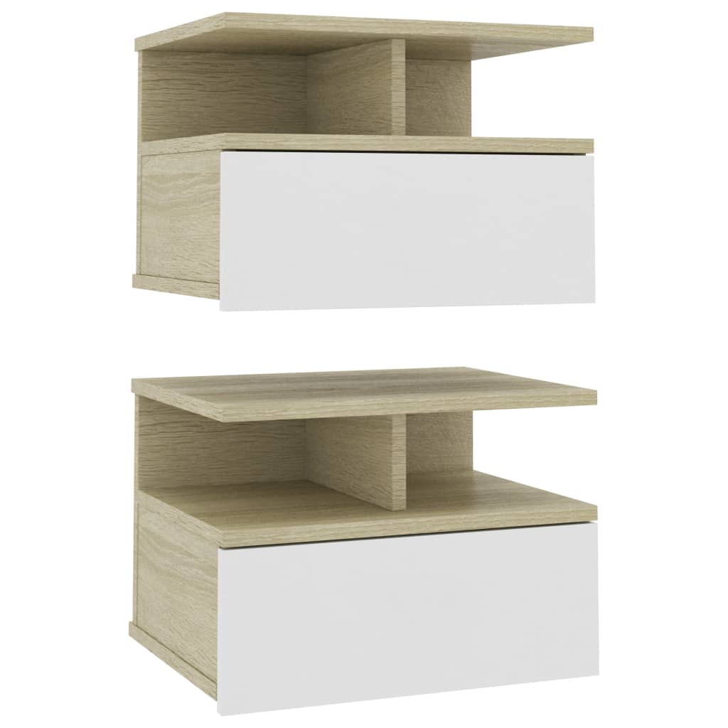 Tables de chevet suspendues, lot de 2, chêne Sonoma blanc, 40 x 31 x 27 cm