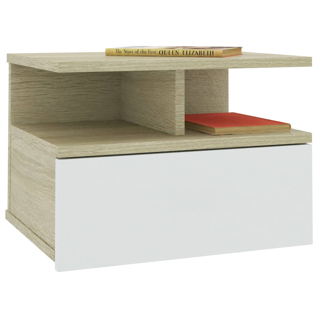 Tables de chevet suspendues, lot de 2, chêne Sonoma blanc, 40 x 31 x 27 cm