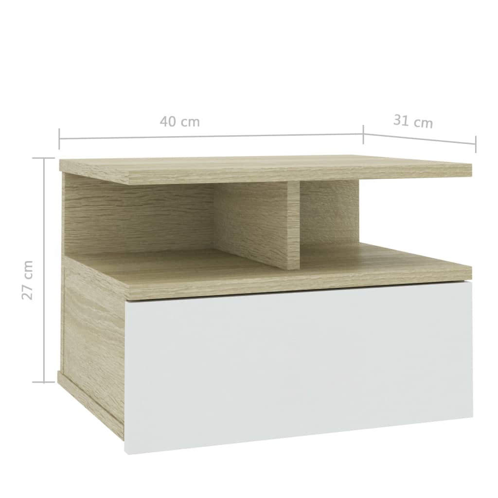 Tables de chevet suspendues, lot de 2, chêne Sonoma blanc, 40 x 31 x 27 cm