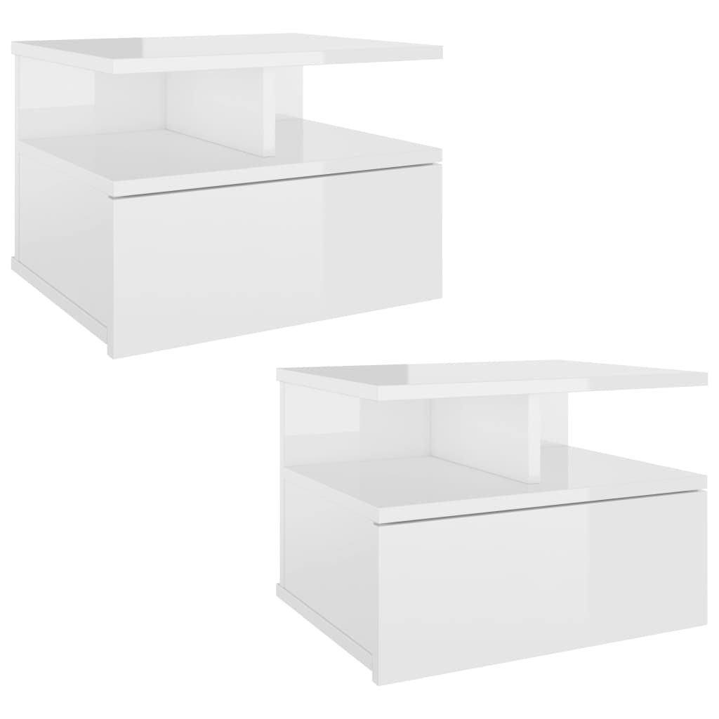 Tables de chevet suspendues 2 pcs. blanc brillant 40x31x27 cm