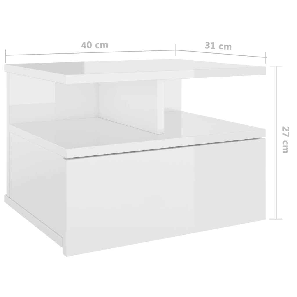 Tables de chevet suspendues 2 pcs. blanc brillant 40x31x27 cm