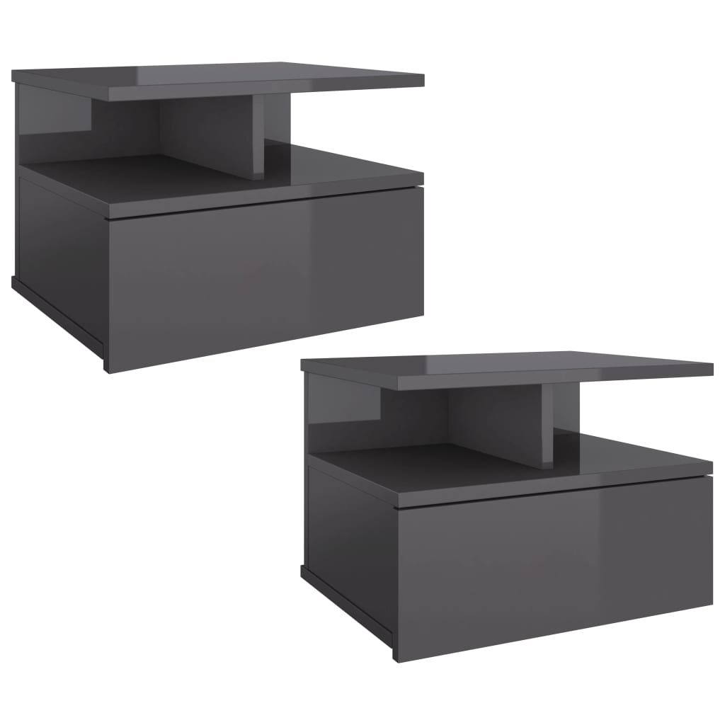 Tables de chevet suspendues, lot de 2, gris brillant, 40 x 31 x 27 cm