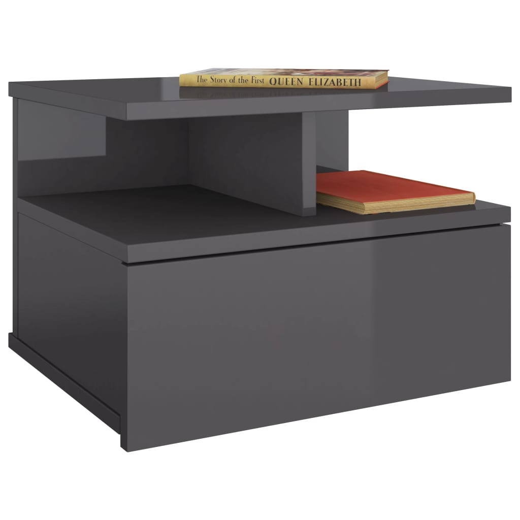 Tables de chevet suspendues, lot de 2, gris brillant, 40 x 31 x 27 cm