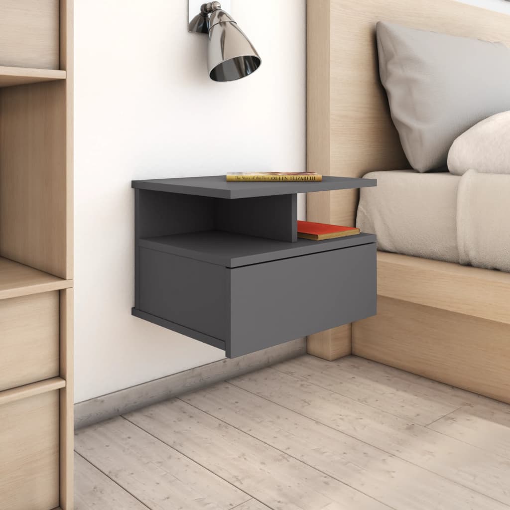 Tables de chevet suspendues, lot de 2, gris brillant, 40 x 31 x 27 cm