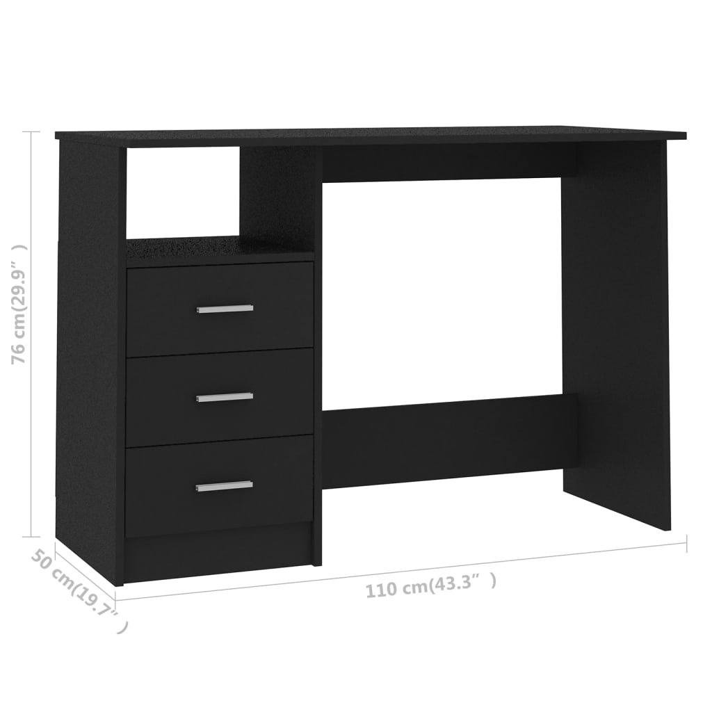 Schreibtisch mit Schubladen Schwarz 110×50×76 cm Holzwerkstoff