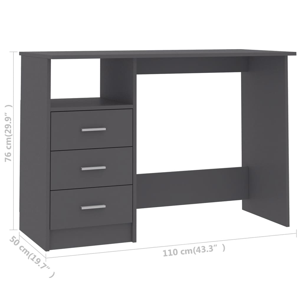 Schreibtisch mit Schubladen Grau 110×50×76 cm Holzwerkstoff