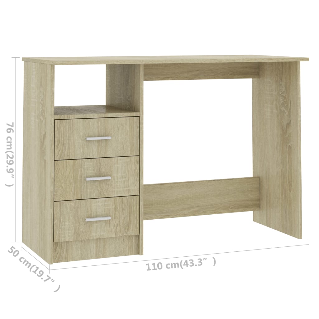 Schreibtisch mit Schubladen Sonoma-Eiche 110x50x76 cm