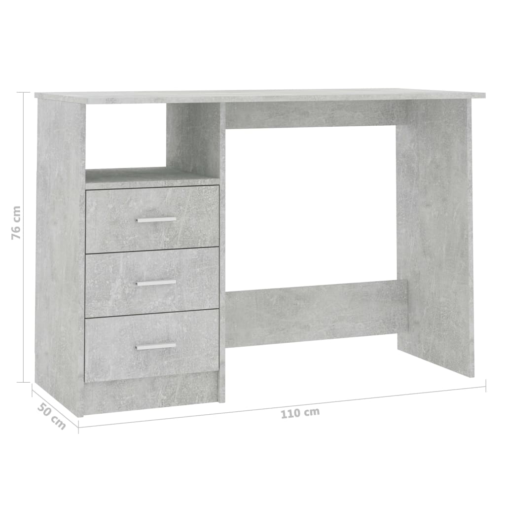 Schreibtisch mit Schubladen Betongrau 110×50×76cm Holzwerkstoff
