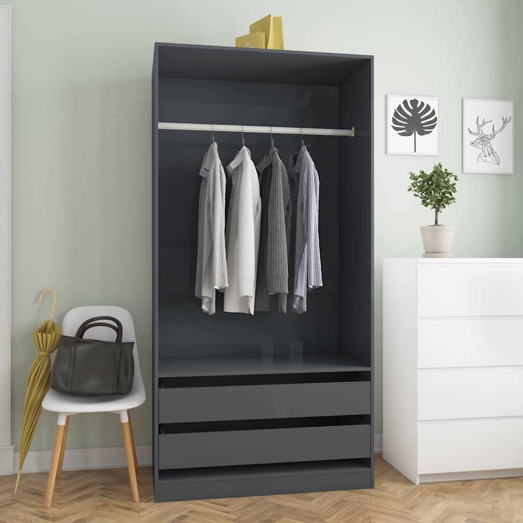 Kleiderschrank Hochglanz-Grau 100x50x200 cm Holzwerkstoff
