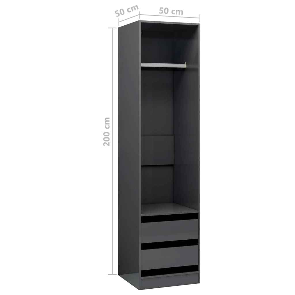 Kleiderschrank mit Schubladen Hochglanz-Grau 50x50x200 cm