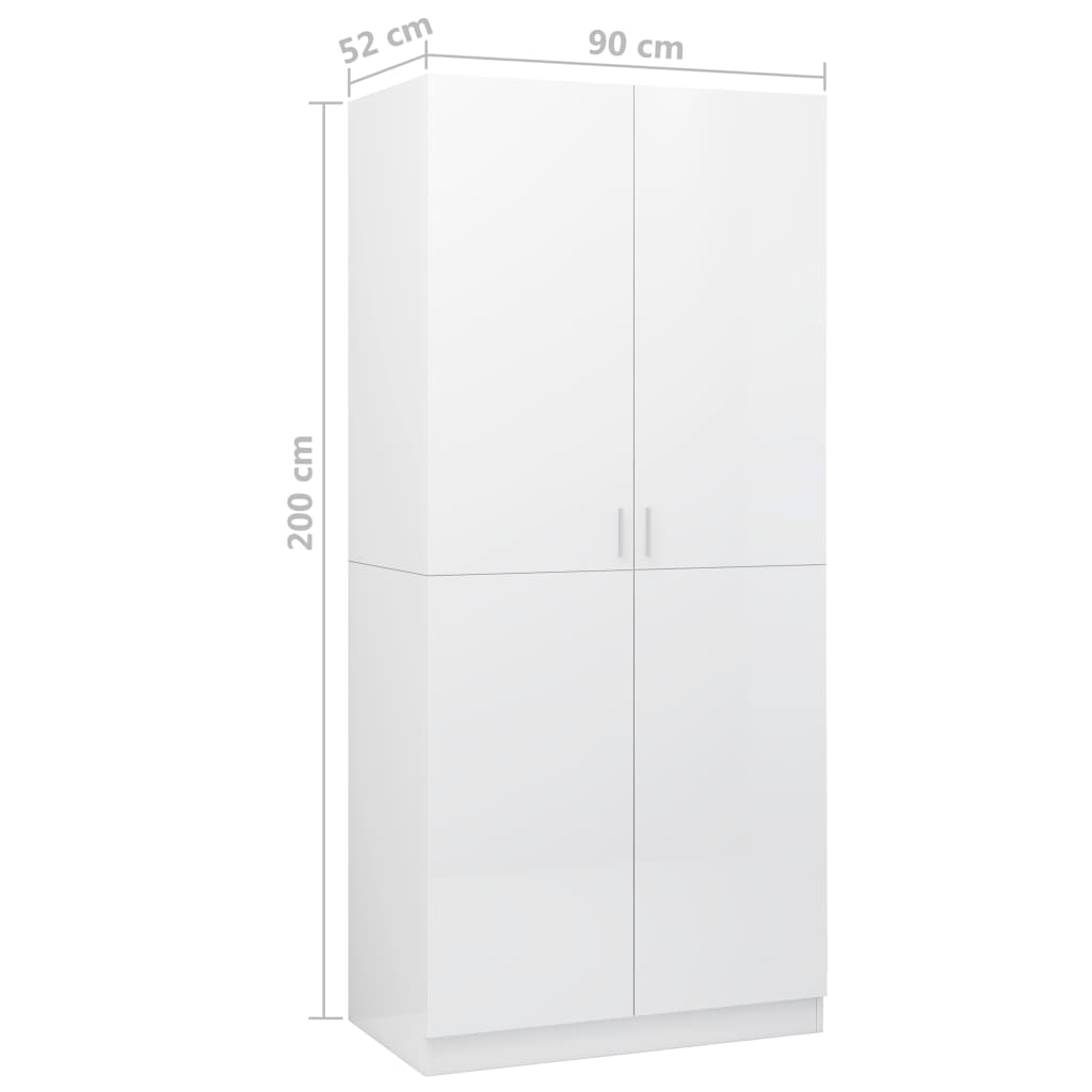 Kleiderschrank Hochglanz-Weiß 90x52x200 cm Holzwerkstoff