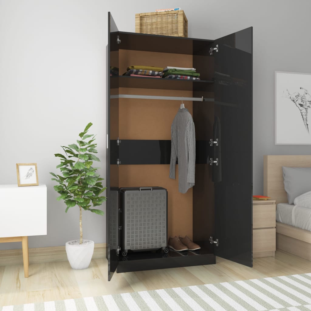 Kleiderschrank Hochglanz-Schwarz 90x52x200 cm Holzwerkstoff