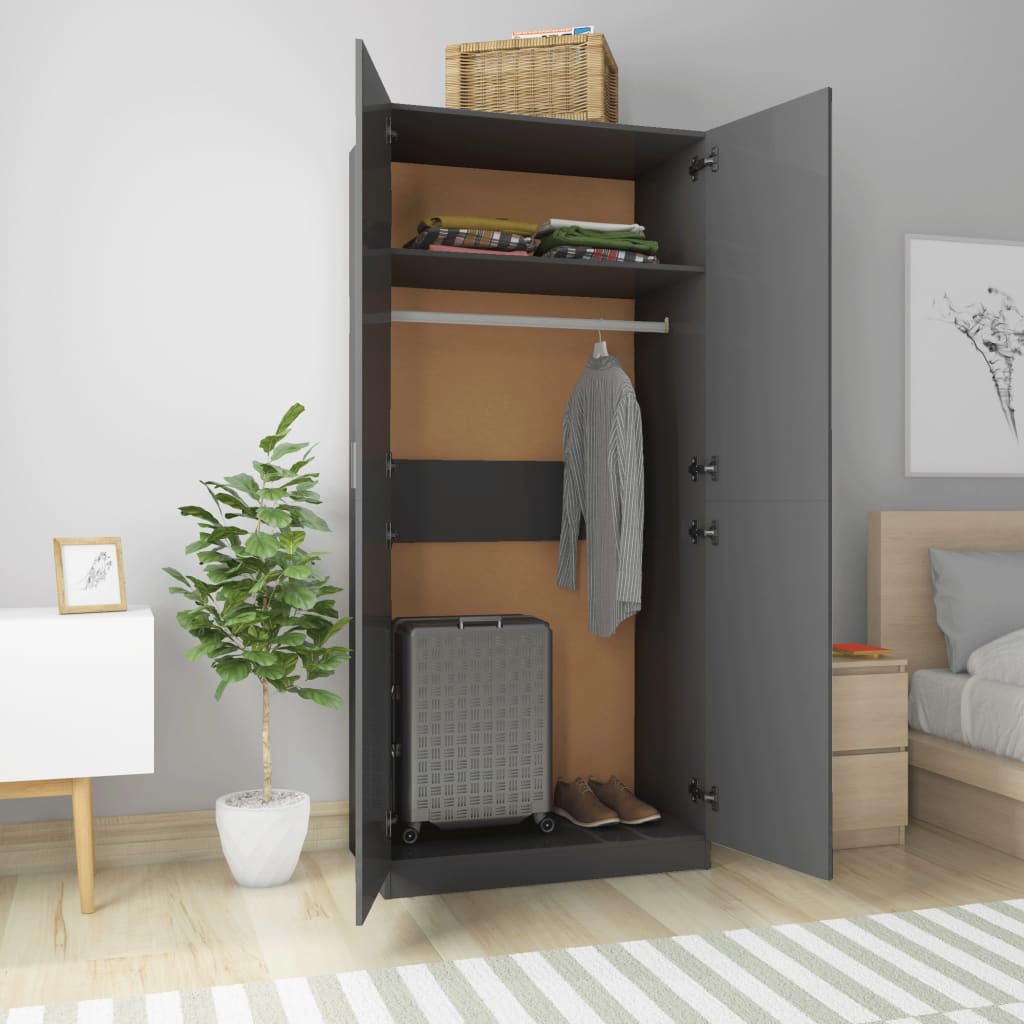 Kleiderschrank Hochglanz-Grau 90x52x200 cm Holzwerkstoff