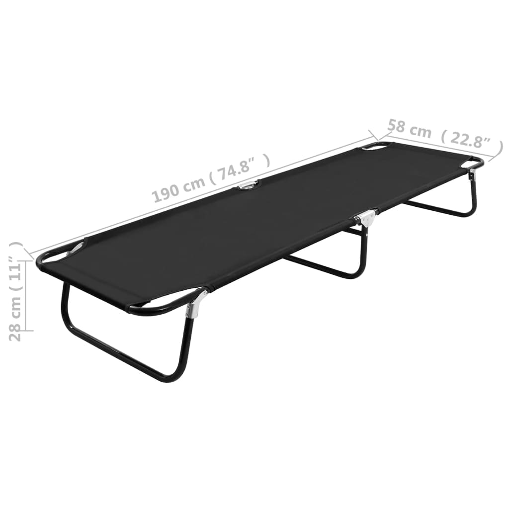 Folding sun lounger black steel
