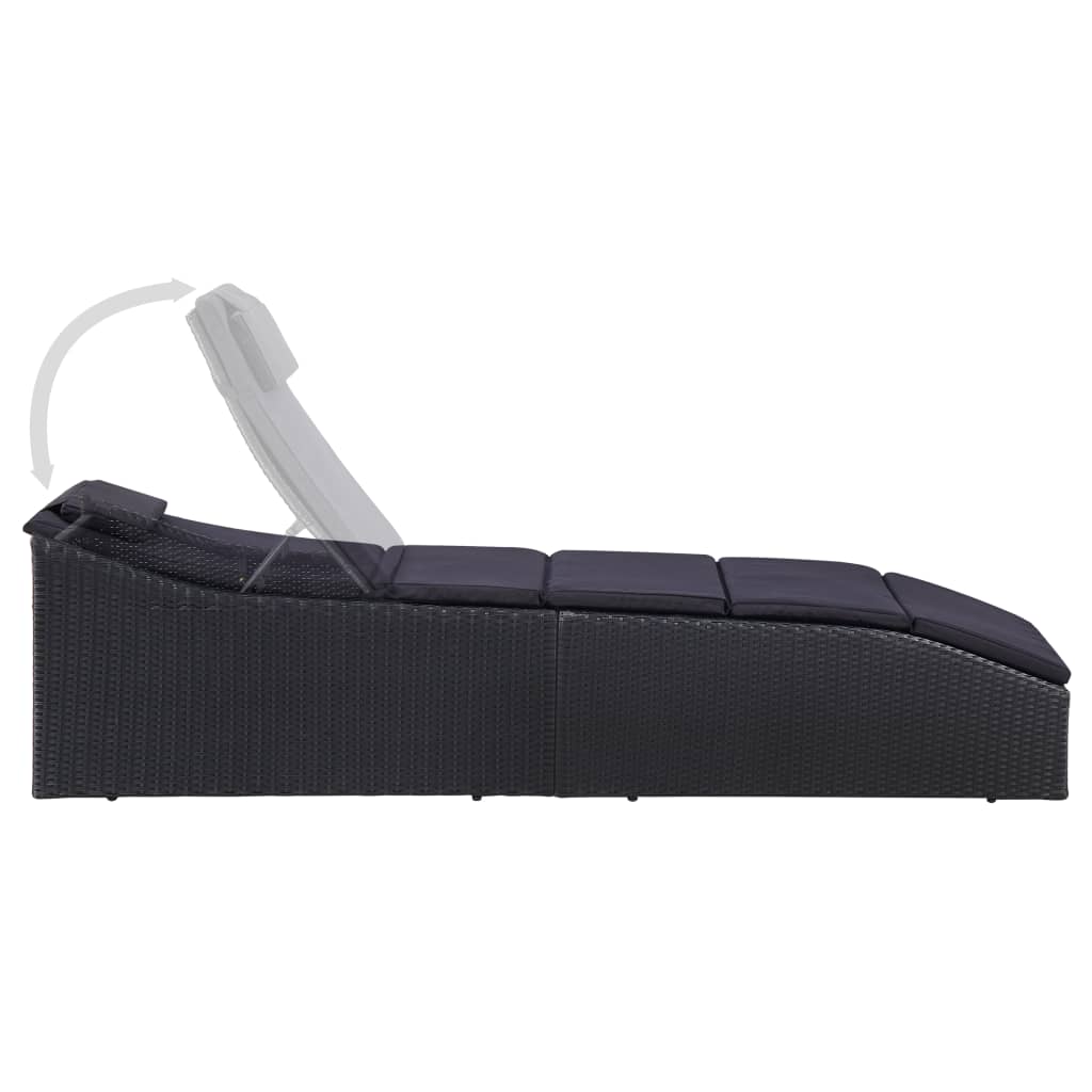 Bain de soleil avec coussin poly rotin noir