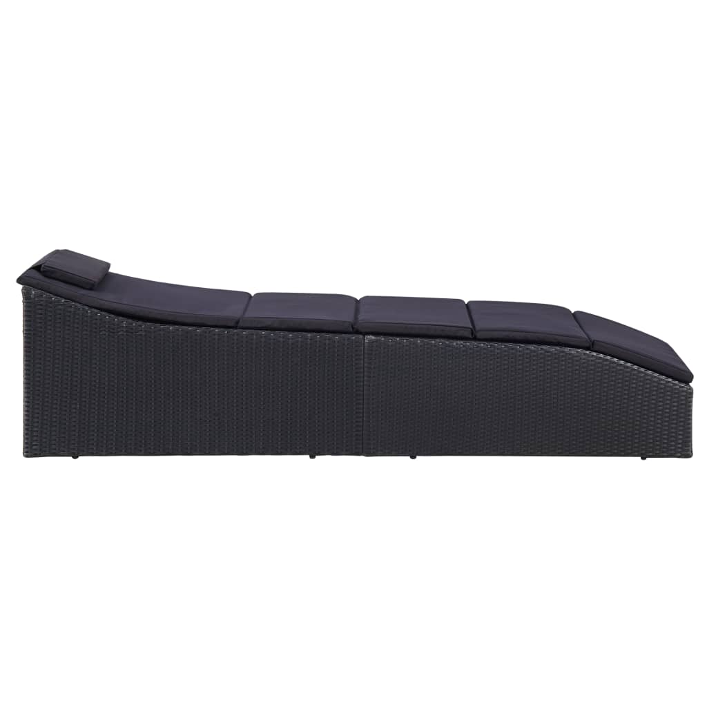 Bain de soleil avec coussin poly rotin noir