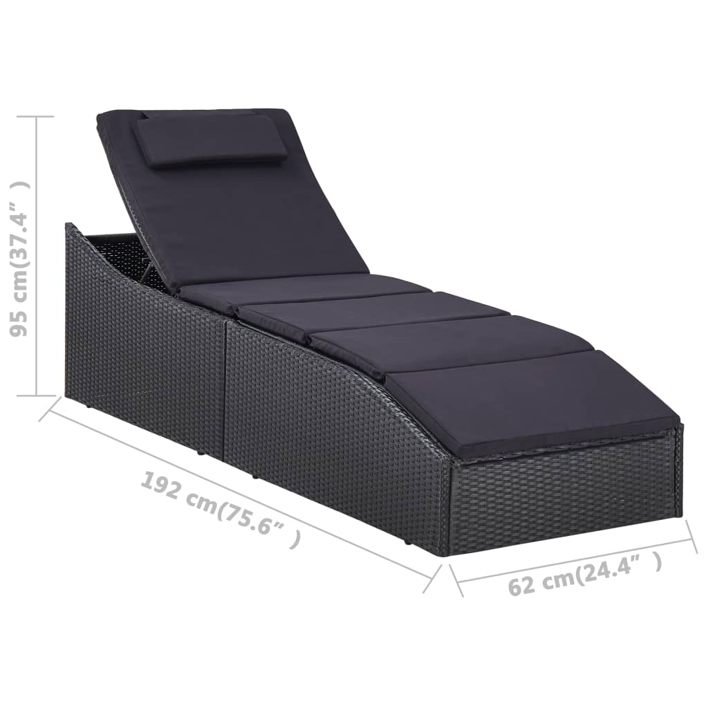 Bain de soleil avec coussin poly rotin noir