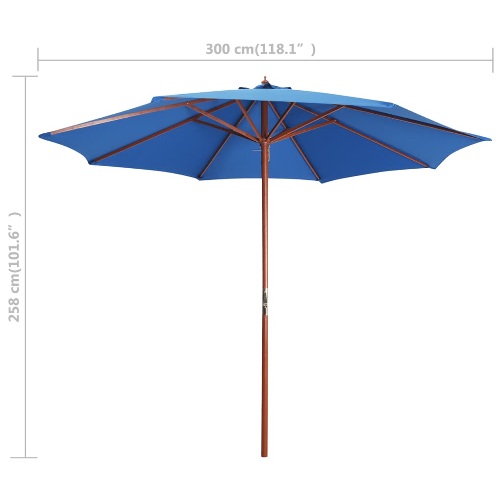 Parasol avec mât en bois 300x258 cm bleu