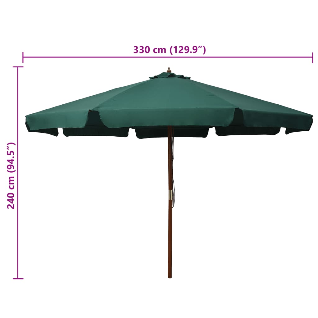 Parasol with wooden pole 330 cm green