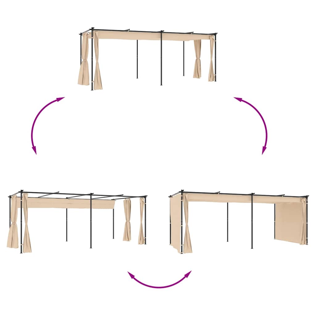Pavillon mit Vorhängen 3 x 6 m Creme Stahl