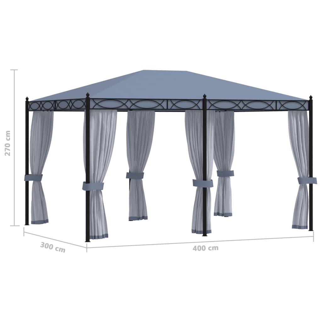 Tonnelle avec moustiquaires 3x4 m acier anthracite