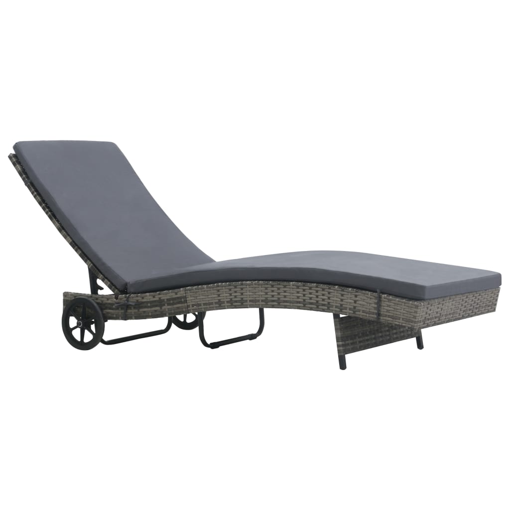 Sun lounger with wheels and cushion poly rattan anthracite