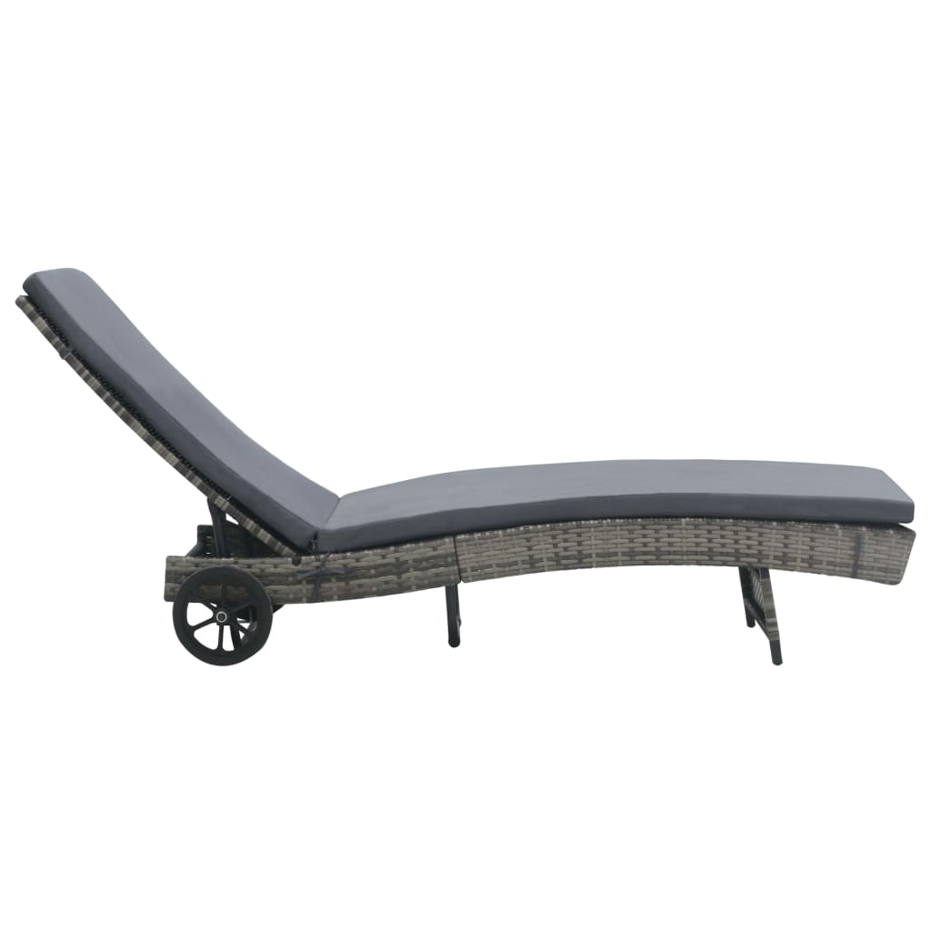 Sun lounger with wheels and cushion poly rattan anthracite