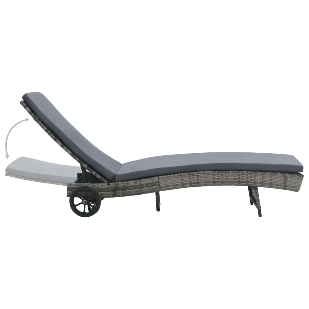 Sun lounger with wheels and cushion poly rattan anthracite