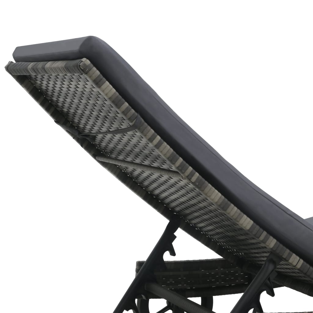 Sun lounger with wheels and cushion poly rattan anthracite