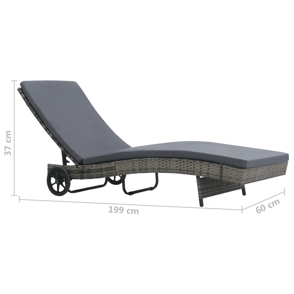 Sun lounger with wheels and cushion poly rattan anthracite