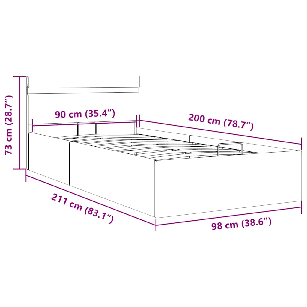 Bett mit Bettkasten Hydraulisch LED Weiß Kunstleder 90x200cm