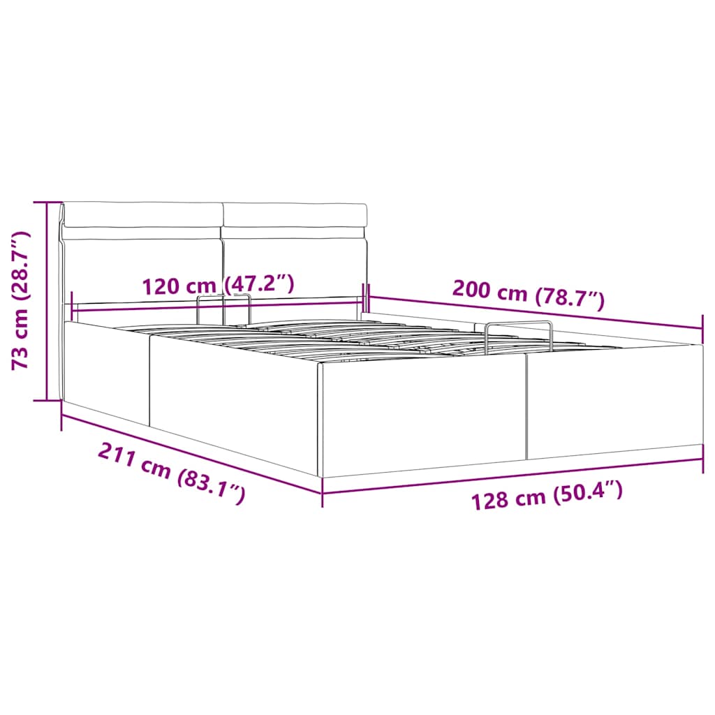 Bett mit Bettkasten Hydraulisch LED Weiß Kunstleder 120x200 cm