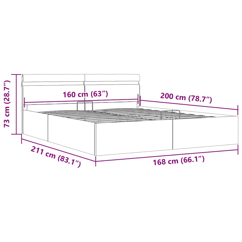 Bett mit Bettkasten Hydraulisch LED Weiß Kunstleder 160x200 cm