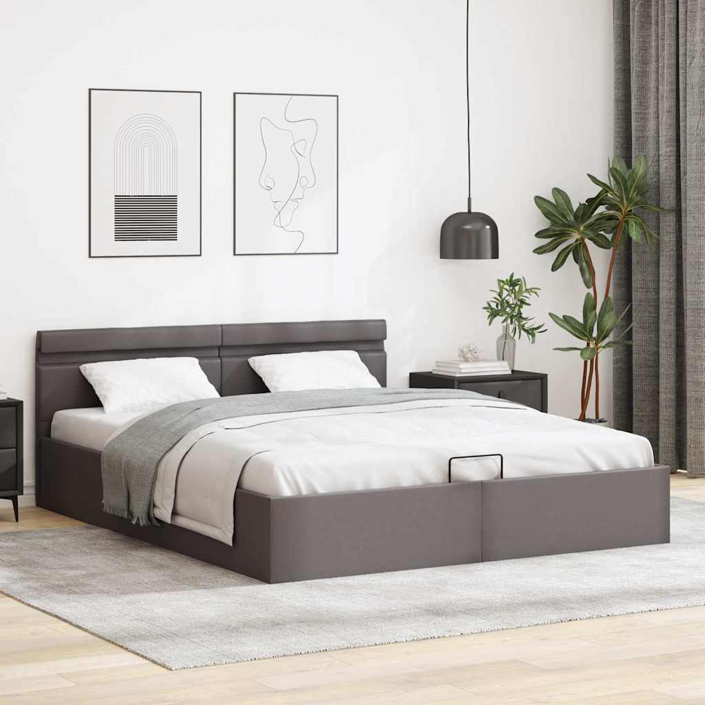 Bett mit Bettkasten Hydraulisch LED Grau Kunstleder 180x200 cm