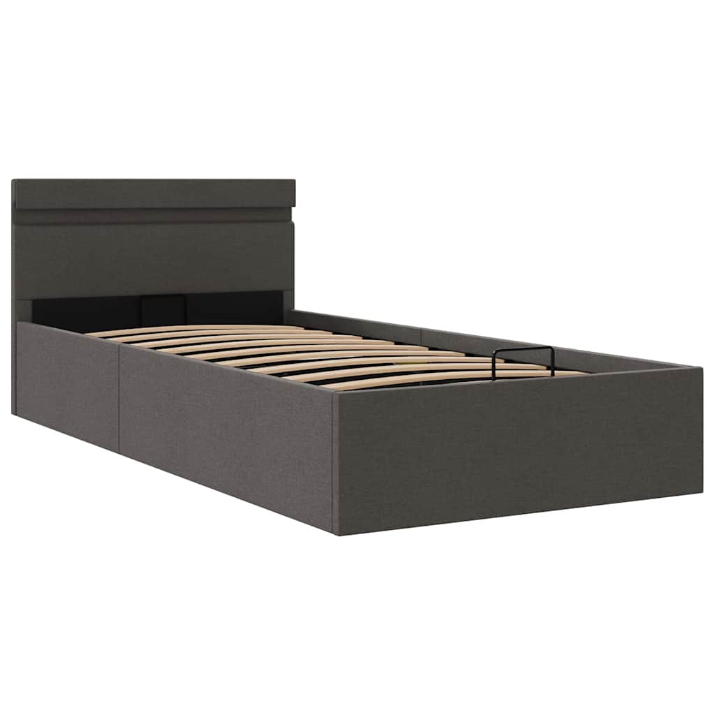 Bett mit Bettkasten Hydraulisch LED Dunkelgrau Stoff 100x200 cm