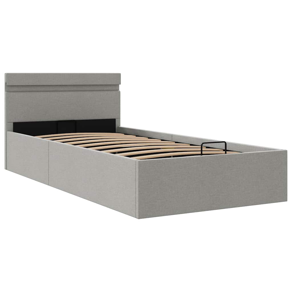 Bett mit Bettkasten Hydraulisch LED Hellgrau Stoff 100x200 cm