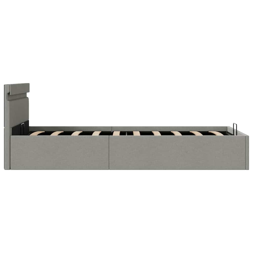 Bett mit Bettkasten Hydraulisch LED Hellgrau Stoff 100x200 cm