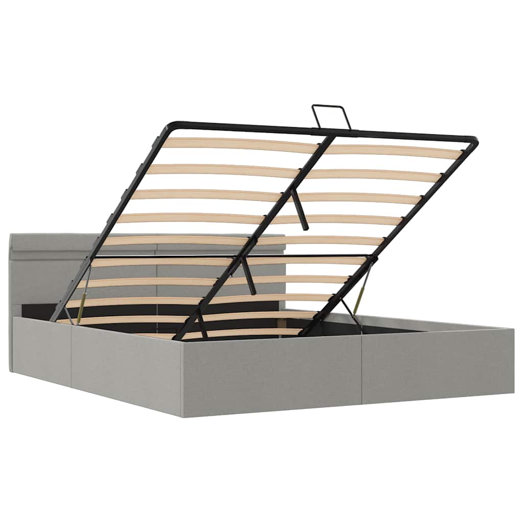 Bett mit Bettkasten Hydraulisch LED Hellgrau Stoff 180x200 cm
