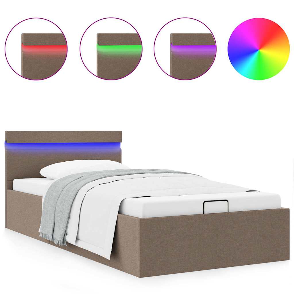 Bett mit Bettkasten Hydraulisch mit LED Taupe Stoff 100x200 cm