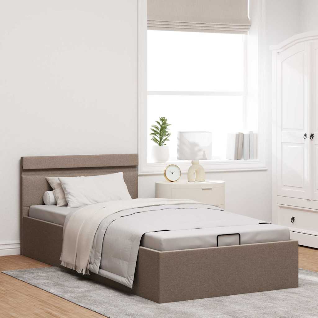 Bett mit Bettkasten Hydraulisch mit LED Taupe Stoff 100x200 cm