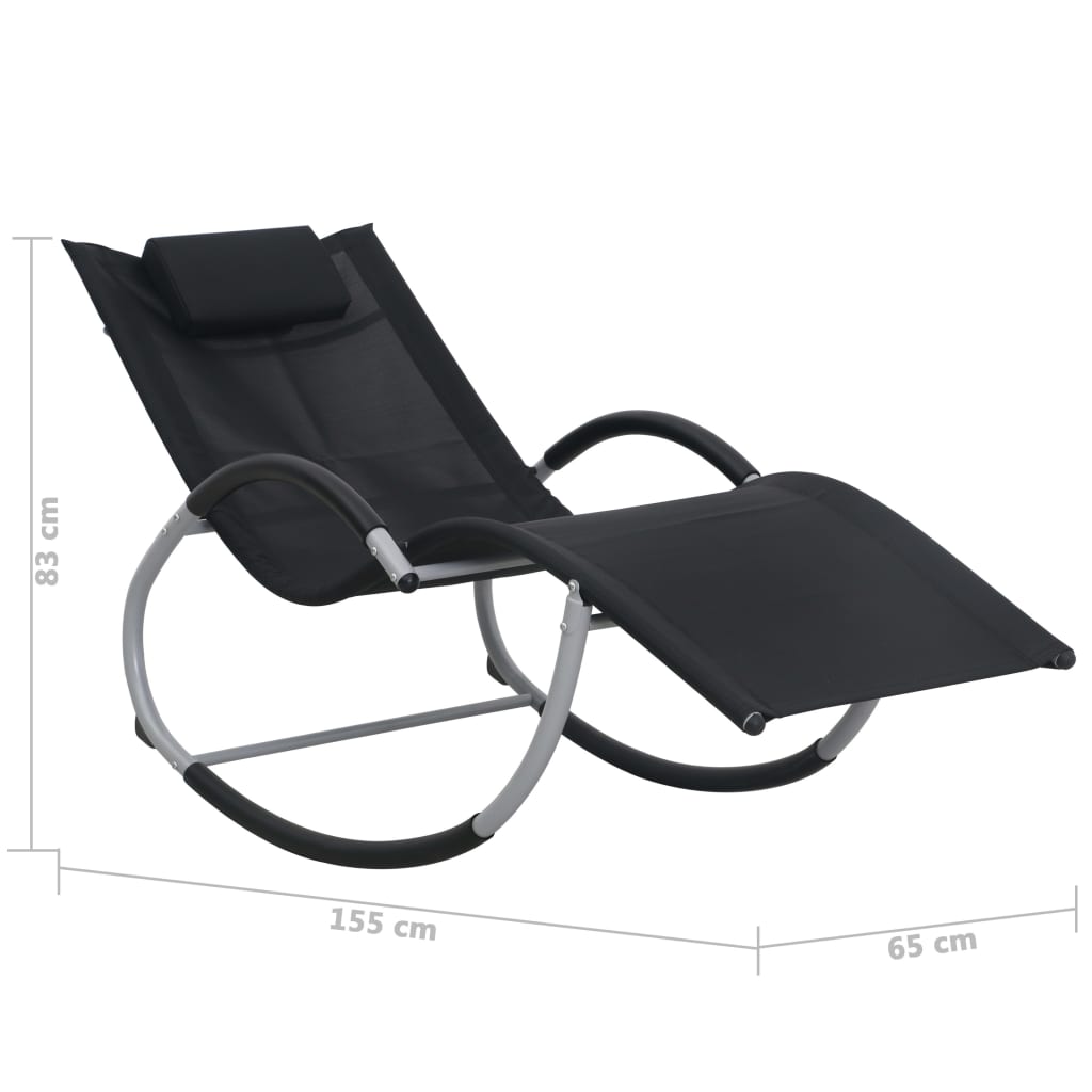 Sun Lounger with Cushion Black Textilene