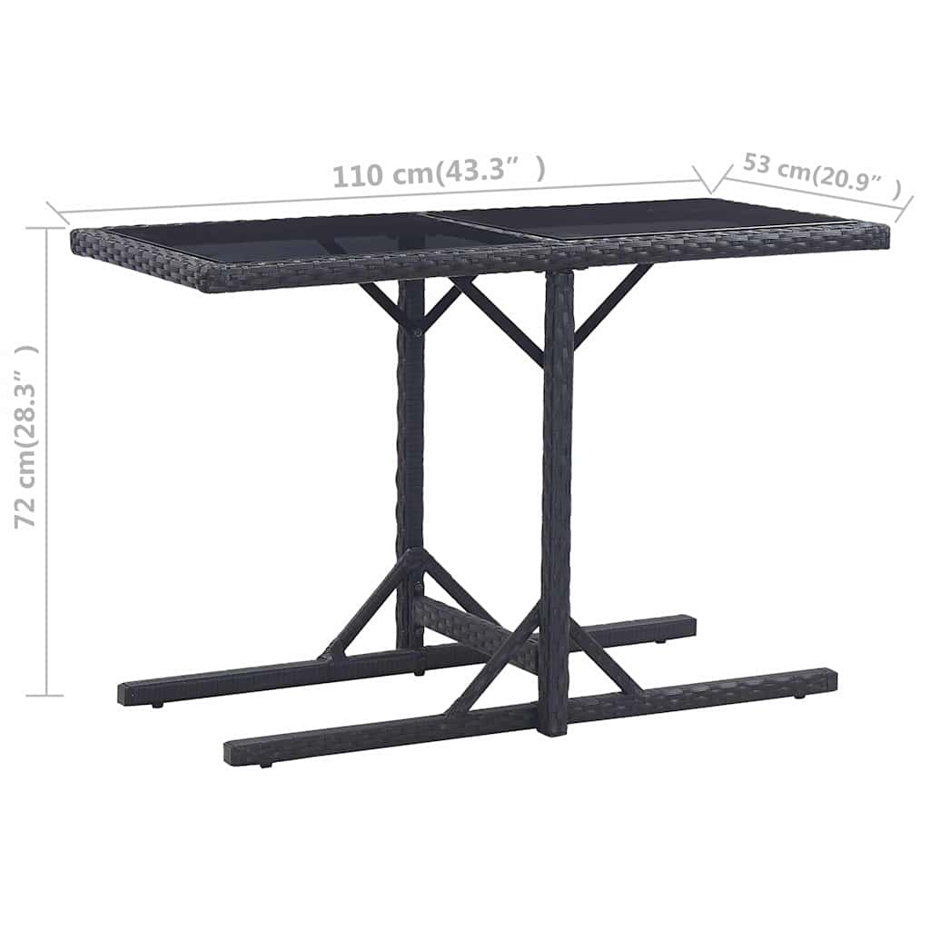 Gartentisch Schwarz 110×53×72 cm Glas und Poly Rattan
