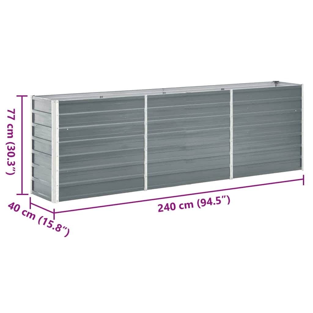 Raised bed galvanized steel 240x40x77 cm gray