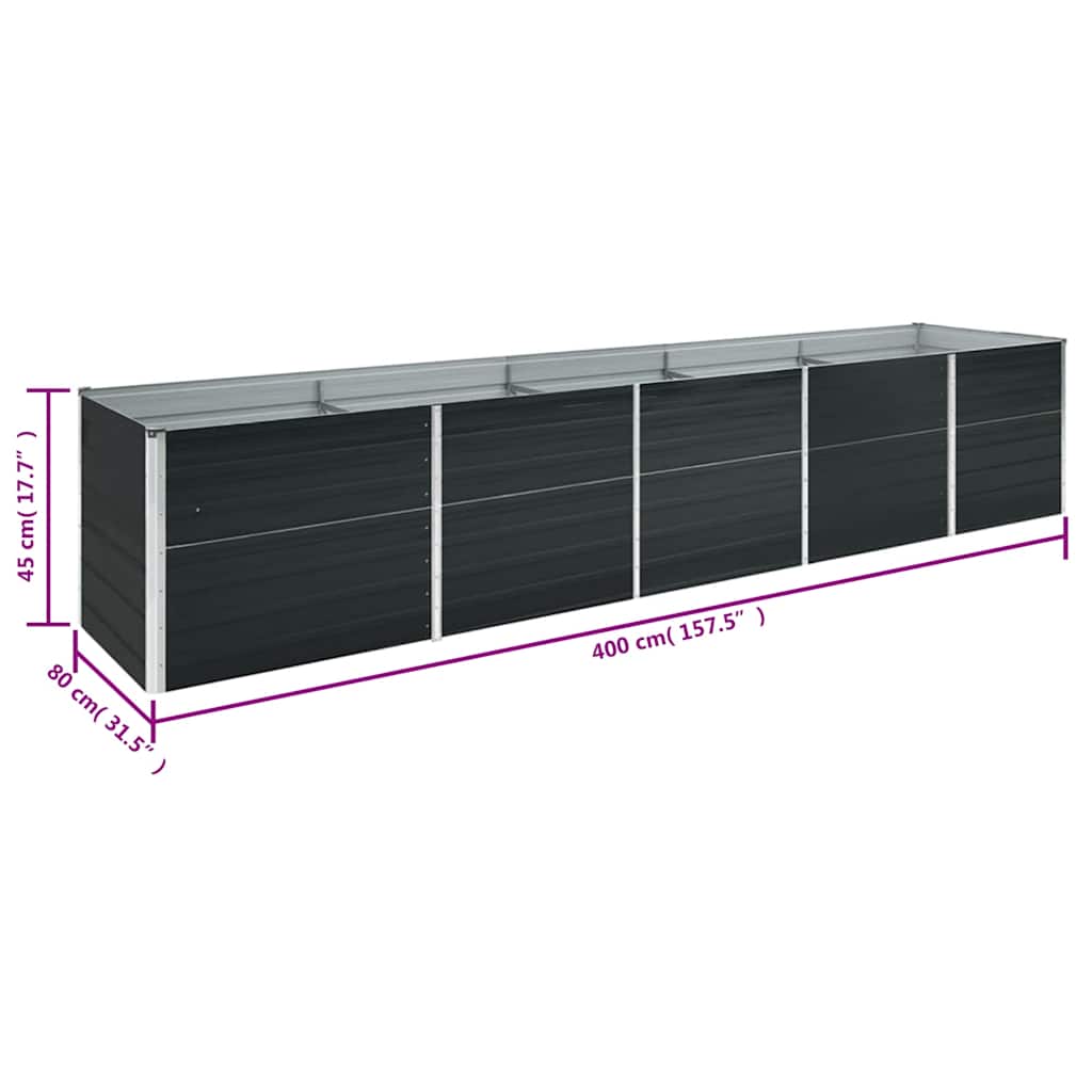 Garden Raised Bed Galvanized Steel 400x80x45 cm Anthracite