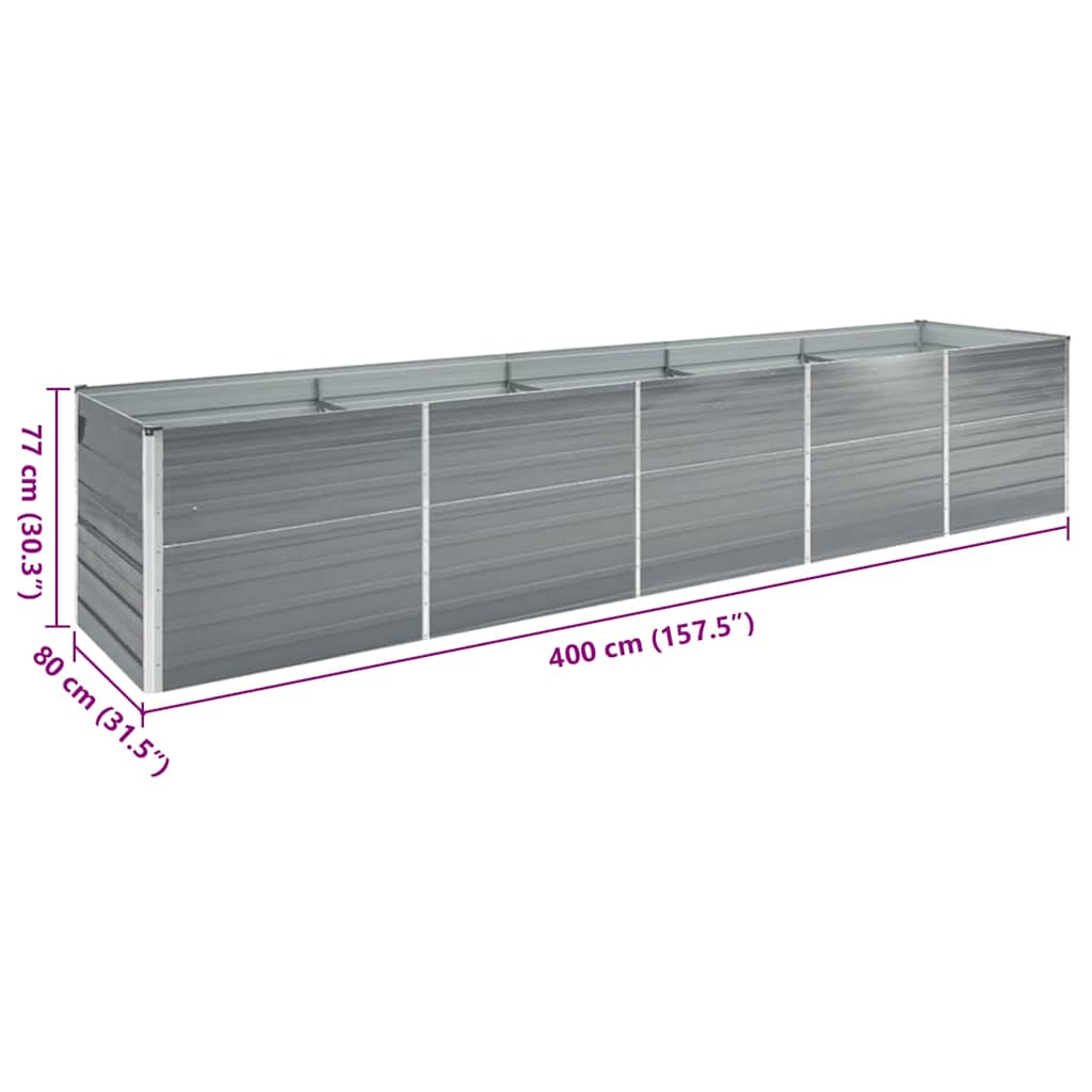 Plate-bande surélevée de jardin en acier galvanisé 400×80×77 cm Gris